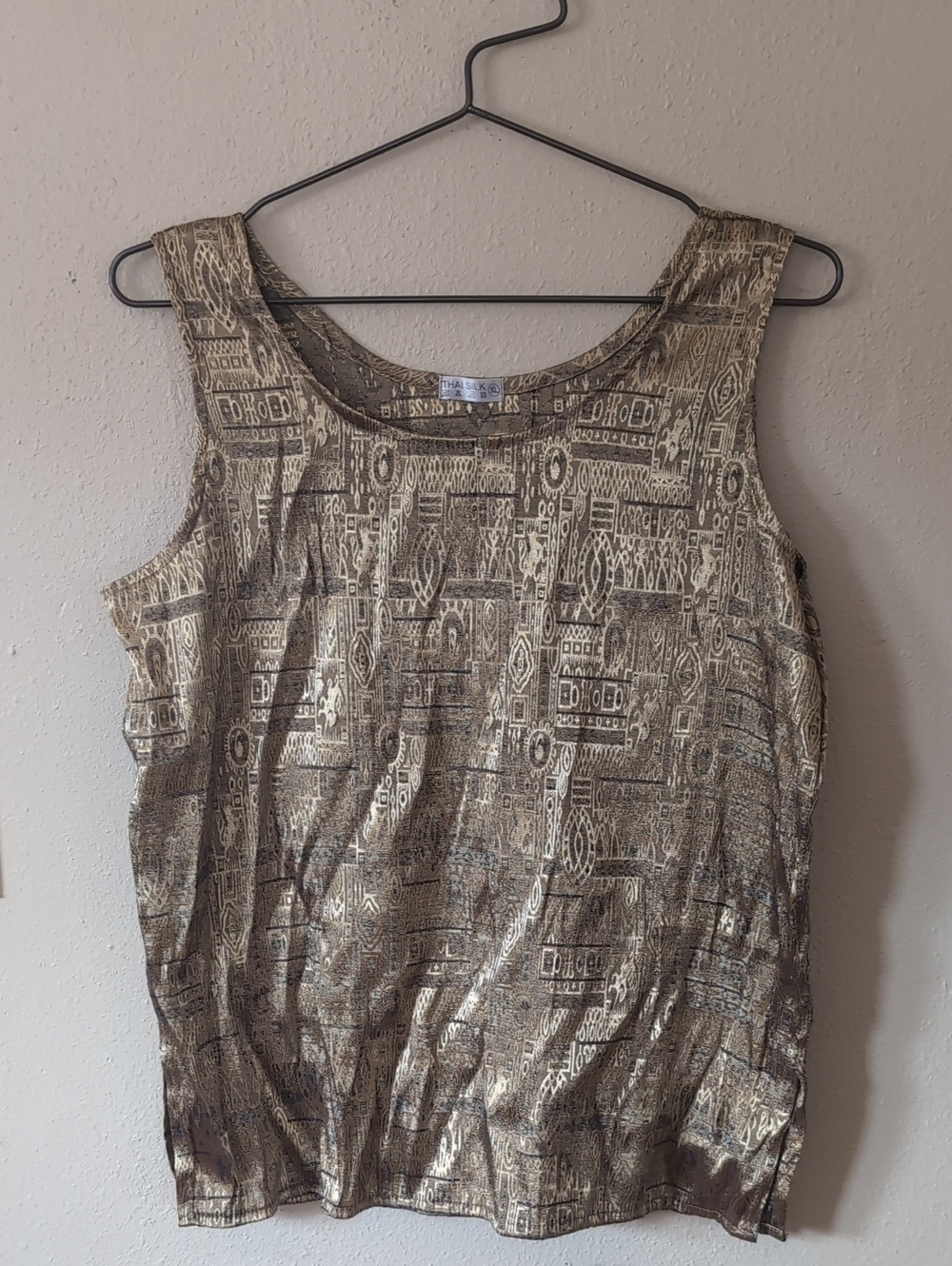 Sleeveless Metallic-Print Camisole in Neutral Gold XL